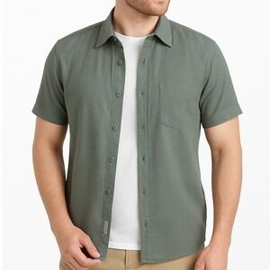 ONIA Linen Jack Air Shirt Short SleeveMens L Solid Agave Green Casual MSRP $150